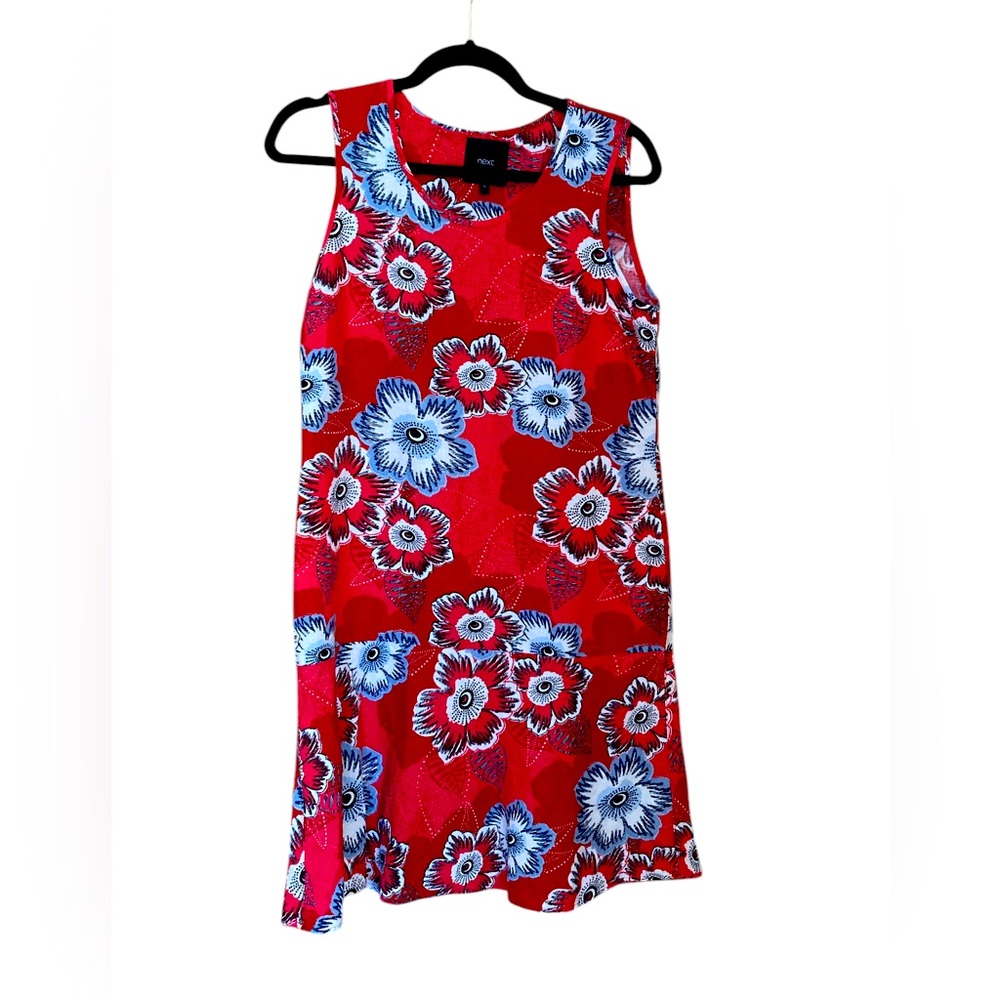 Next Red and Blue Floral Dress linen from the UK